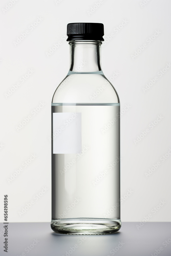 Glass bottle with blank label isolated on white background Glass bottle with blank label isolated on white background