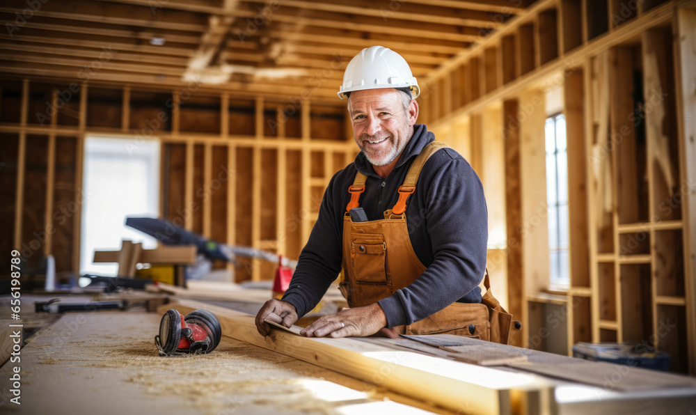 Craftsmanship Defined: Construction Carpenter with Tools Craftsmanship Defined: Construction Carpenter with Tools