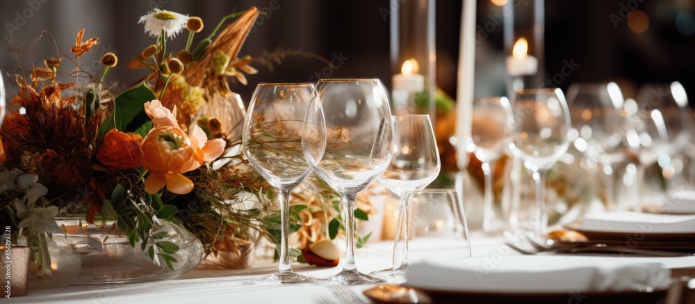 Fototapeta premium Wedding banquet table decorations