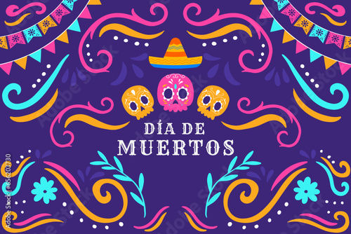hand drawn flat dia de muertos illustration background