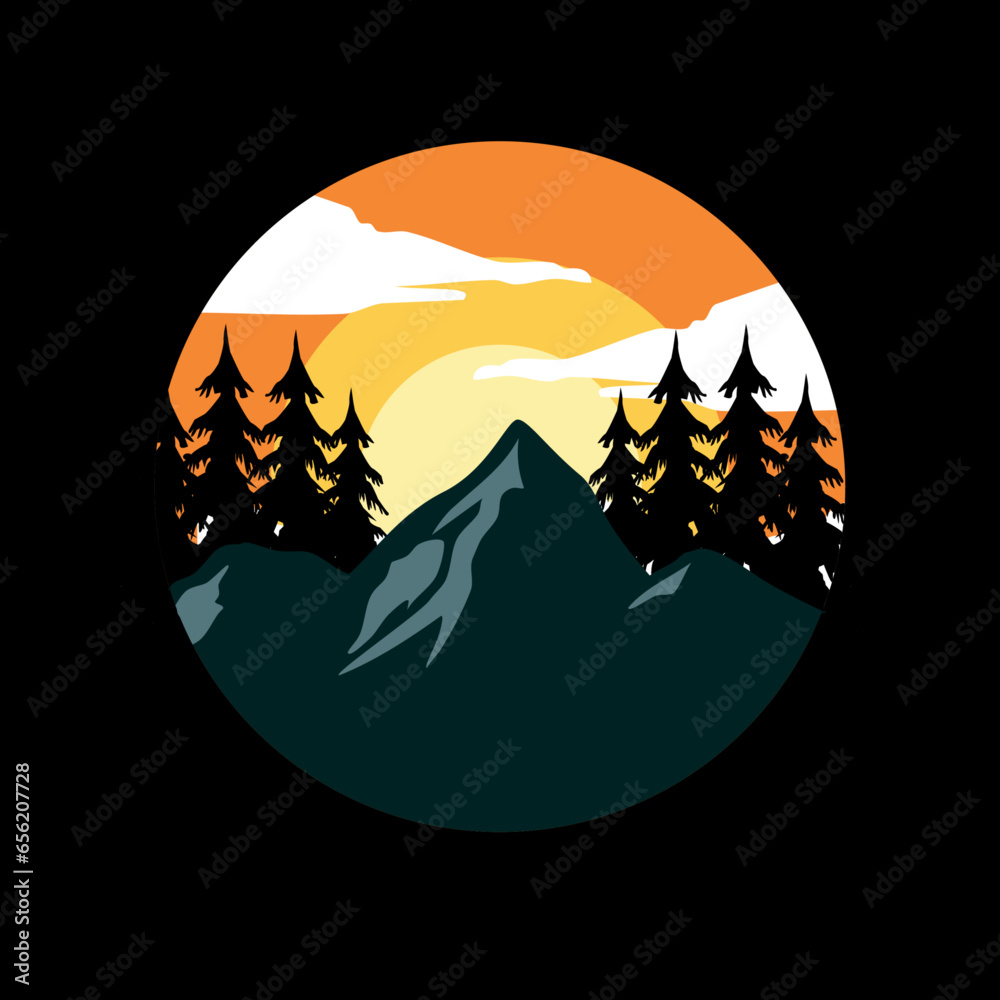mountain view sunset landscape in frame