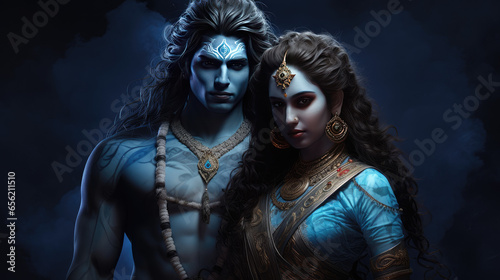 Lord Shiva and goddess Parvathi photo