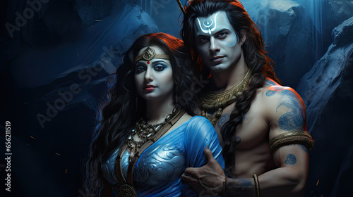 Lord Shiva and goddess Parvathi photo