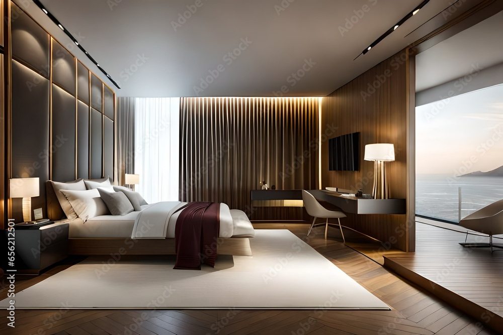 Naklejka premium Luxury bedroom with modern design and elegance.AI generated