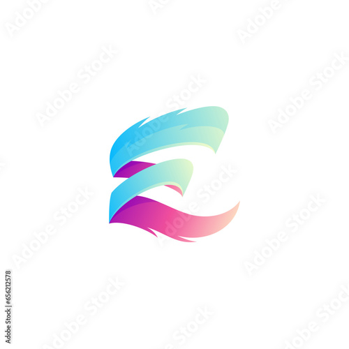 Letter E logo with colorful design template, 3d colorful