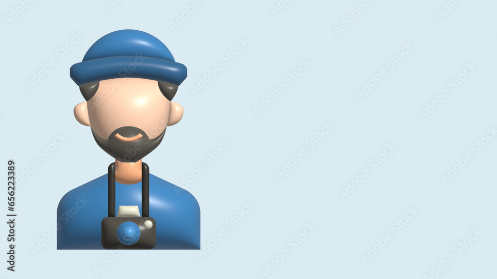 Young man holding camera, taking photo and smiling. Professional photographer 3d illustration. Young man holding camera, taking photo and smiling. Professional photographer 3d illustration.