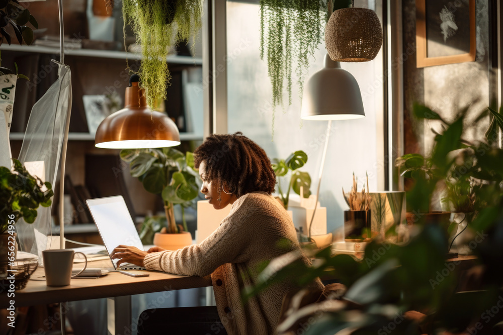 A person working from a cozy indoor space A person working from a cozy indoor space