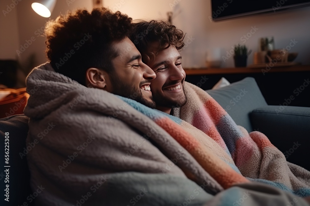 Gay Couple's wrapped in a blanket, Winter Love