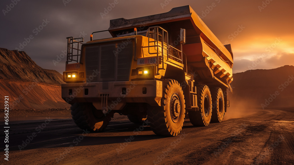 Big yellow mining truck for coal anthracite. Open pit mine industry. Big yellow mining truck for coal anthracite. Open pit mine industry.