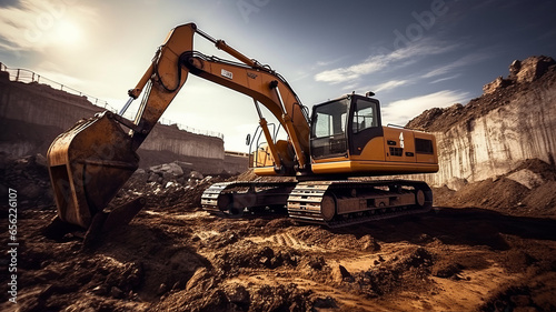 Wallpaper Mural photograph of Excavator heavy machine at construction site. Torontodigital.ca