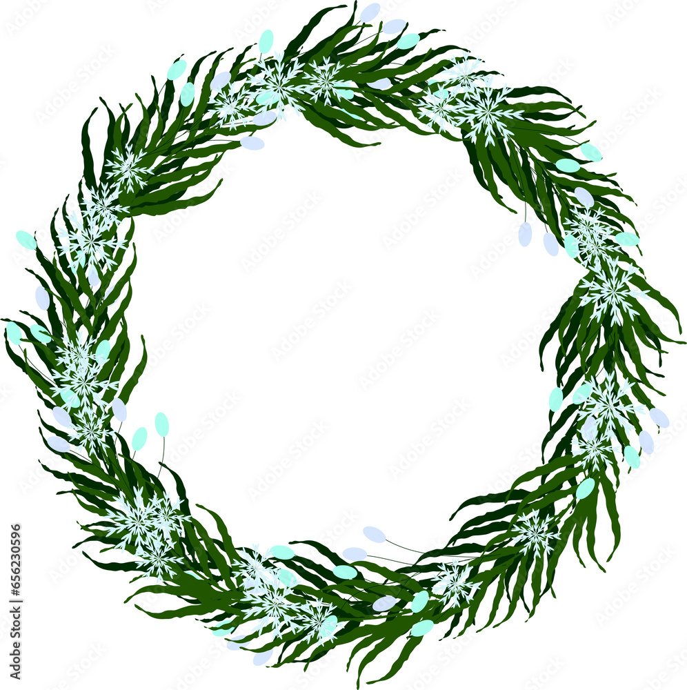 Snowfall Wreath. Snowflake  Winter Frame.