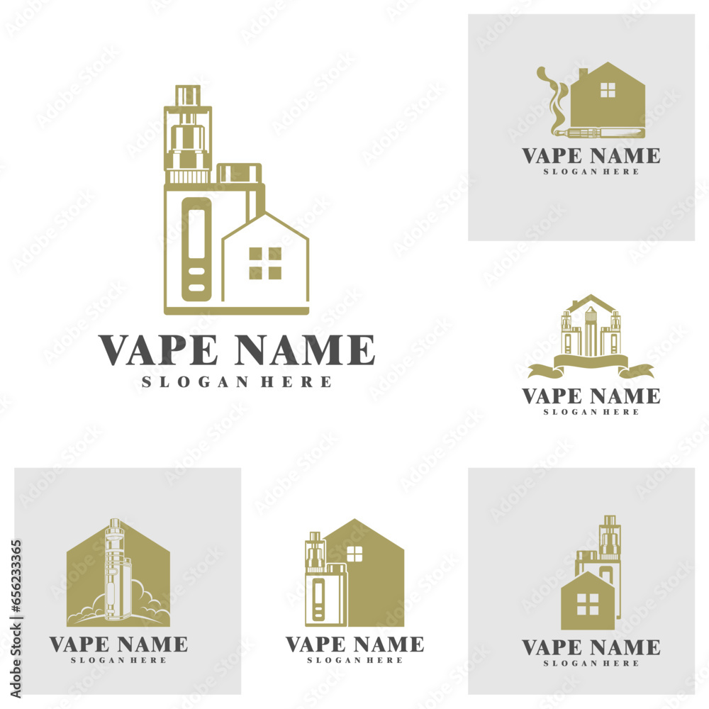 Set of Vape with House logo design concept vector. Vaping illustration design