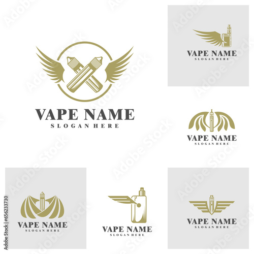 Set of Vape with Wing logo design concept vector. Vaping illustration design