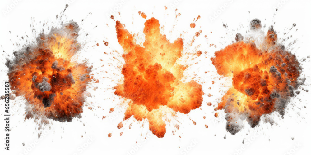 photograph of Set of explosion isolated on white background - obrazy, fototapety, plakaty 