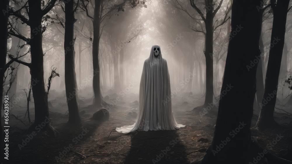 Halloween ghost in the middle of the forest Halloween ghost in the middle of the forest