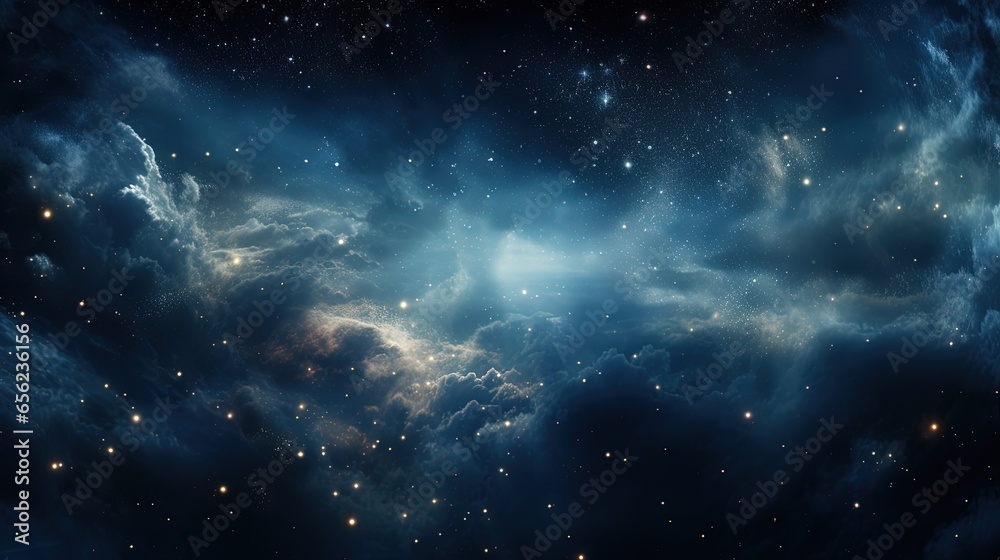 Fototapeta premium starlit cloud canopy, digital art illustration, Generative AI