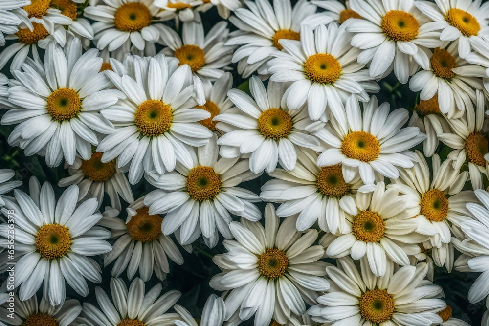 a bunch of white flowers with yellow centers - AI Generative