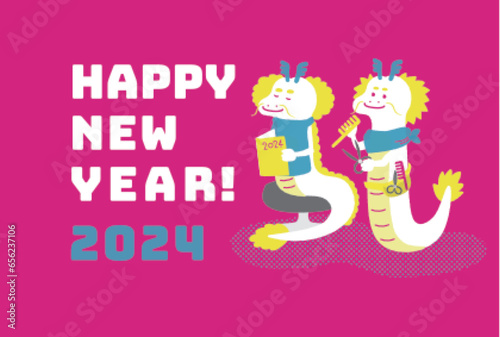 美容院年賀状　辰年　ピンク