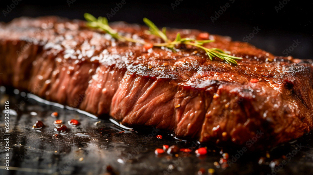 The Perfect Sear: Macro shot showing the detailed sear marks on a freshly grilled steak. The Perfect Sear: Macro shot showing the detailed sear marks on a freshly grilled steak.