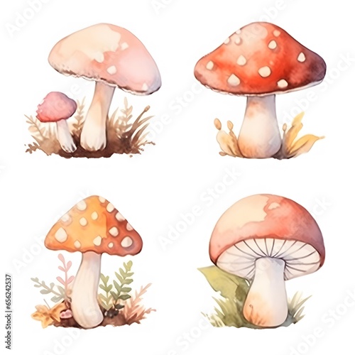 Watercolor Halloween mushrooms set fantasy Halloween mushrooms, isolated on white background
