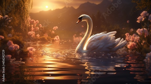 swan serenade, digital art illustration, Generative AI