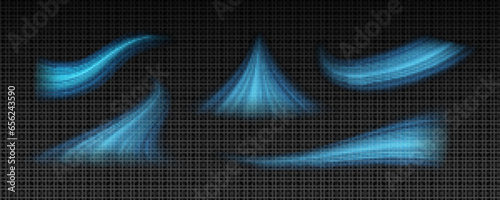 Cold wind air light effect. Fresh cool blue wave vector. Clean conditioner stream swirl. Isolated transparent suction speed 3d element. Cleaner purification frost trail texture. Breezy vortex graphic