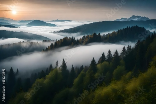 A serene jungle covered with fog and clouds- AI Generative © Being Imaginative