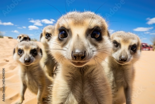 A group of young small teenage meerkat.