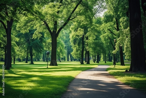 Green park with lawn and trees.