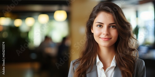 a young businesswoman standing and smiling