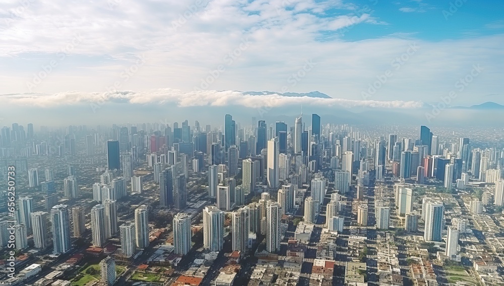 Aerial panoramic view of skyscrapers