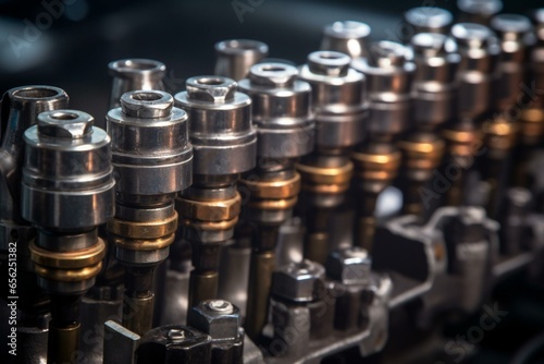 Closeup view of injectors and camshaft in diesel engine repair. Generative AI
