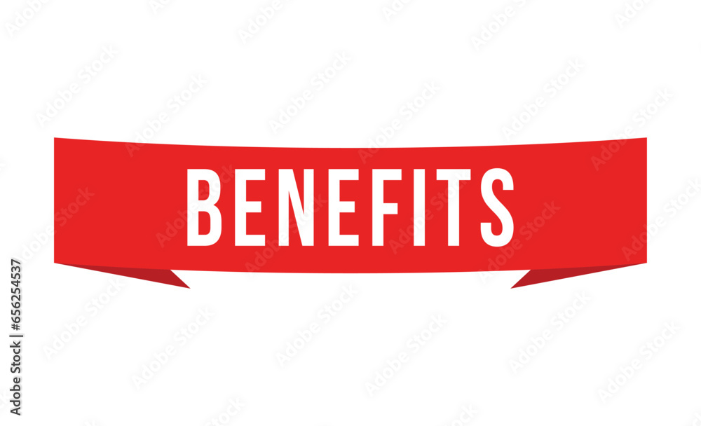 Benefits red vector banner illustration isolated on white background Benefits red vector banner illustration isolated on white background