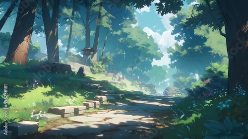landscape in the forest in digital art painting style 
