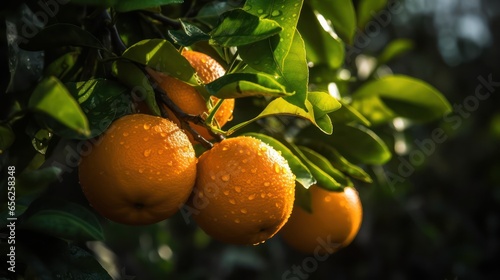 Fresh ripe oranges hanging on a tree  photo