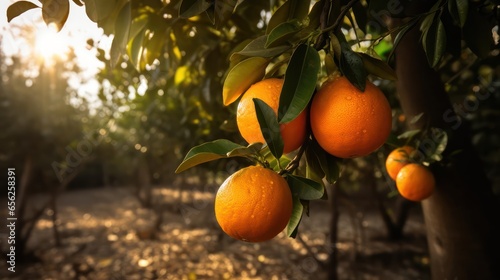 Fresh ripe oranges hanging on a tree  photo