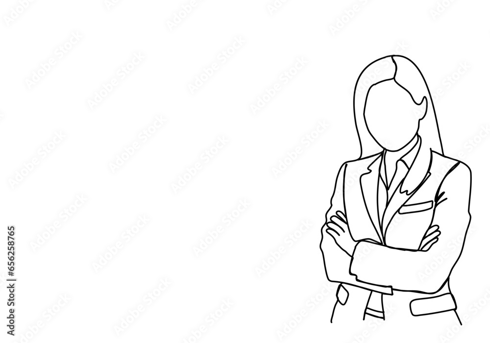 Woman in a business suit. One line drawing vector illustration.