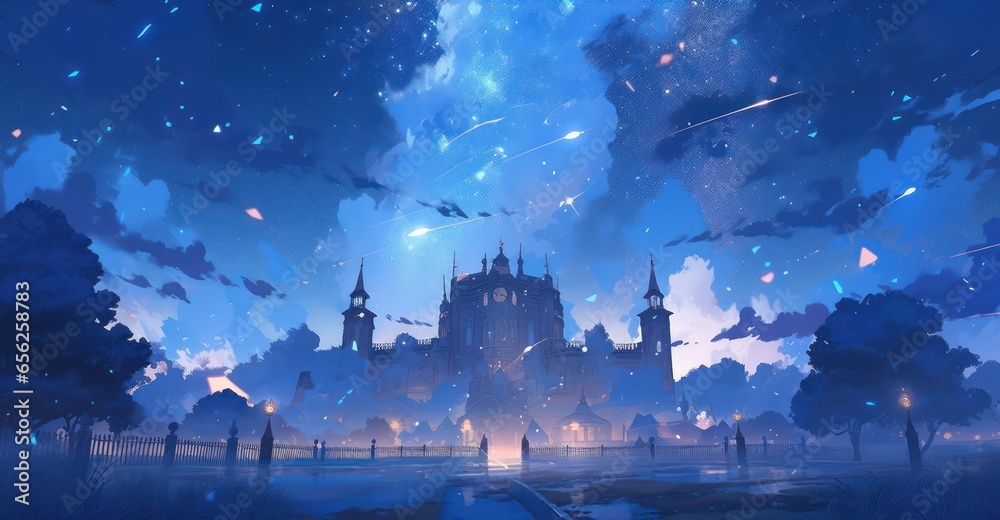 Night sky with starry in fairy tale theme in digital art painting anime style 
