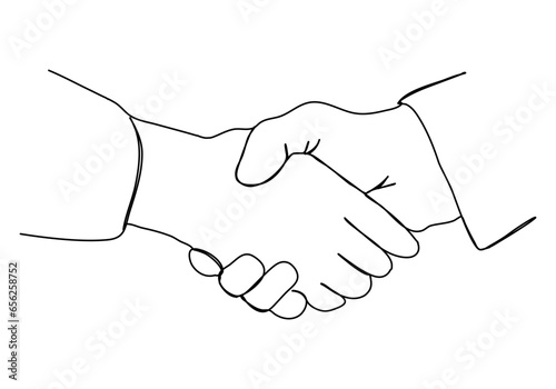 One line drawing handshake, vector illustration.