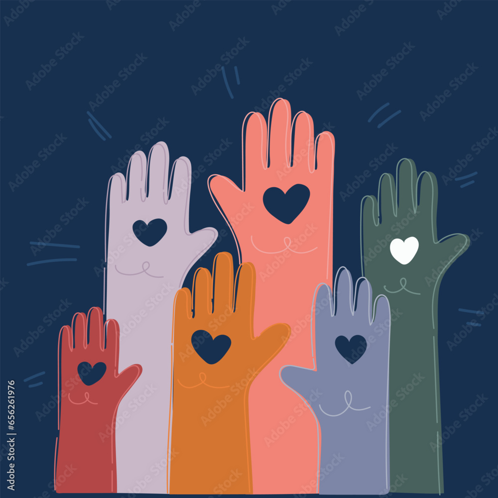 Obraz premium Cartoon vector illustration of Hands with forming heart-shapes on it