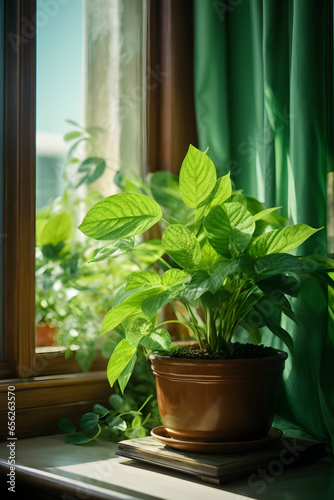 green plant close to window in a sunny daygreen plant close to window in a sunny day photo