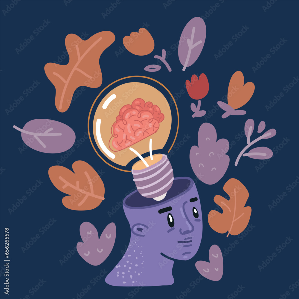 Cartoon vector illustration of Light bulb with a brain inside, creating ideas, creative concept Cartoon vector illustration of Light bulb with a brain inside, creating ideas, creative concept