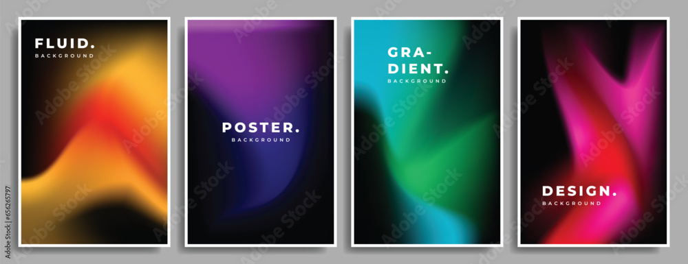 Fluid and colorful gradient mesh on dark background bundle. Liquid and wavy color gradient backdrop design. Suitable for poster, banner, cover, leaflet, brochure, cover, or magazine.