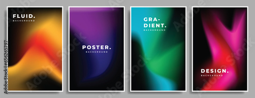 Fluid and colorful gradient mesh on dark background bundle. Liquid and wavy color gradient backdrop design. Suitable for poster, banner, cover, leaflet, brochure, cover, or magazine.