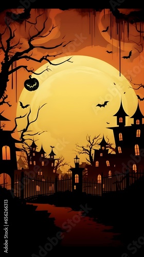Happy Halloween background. Halloween banner background concept for holiday event. Halloween pumpkin. Halloween pumpkins and bats. Generative AI.