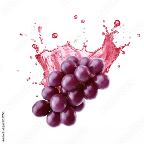 Red Grapes juice wave splash isolated on white background with clipping path, png, swirl, liquid splash, juice drops, realistic flow of refreshment cocktail, Generative AI