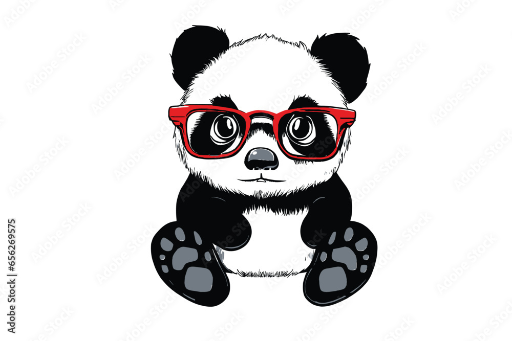 Obraz premium Panda with Specs: A Vector Illustration of a Stylish Panda Rocking Glasses