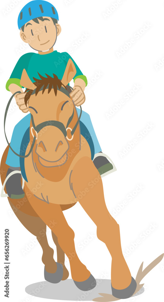仔馬に乗馬する少年 仔馬に乗馬する少年