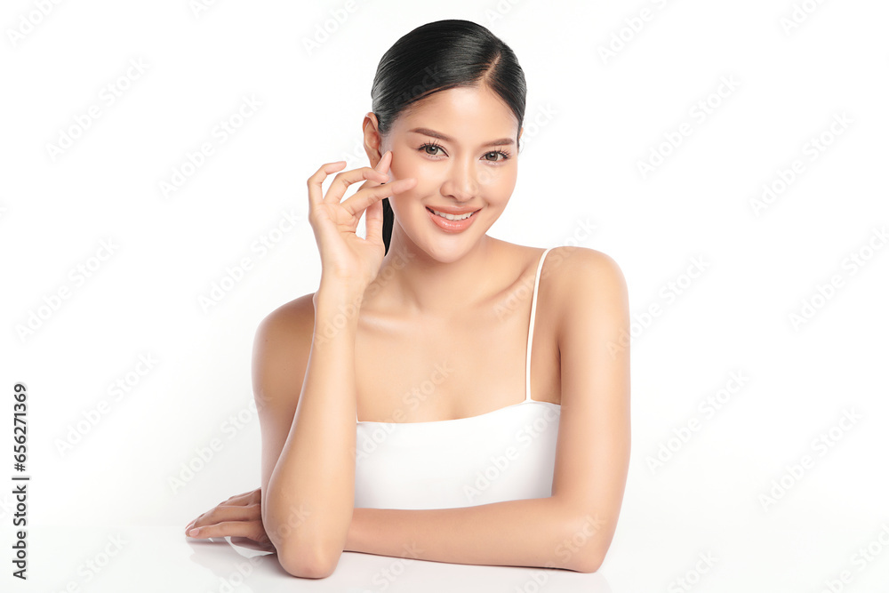 Beautiful young asian woman with clean fresh skin on white background, Face care, Facial treatment, Cosmetology, beauty and spa, Asian women portrait. Beautiful young asian woman with clean fresh skin on white background, Face care, Facial treatment, Cosmetology, beauty and spa, Asian women portrait.