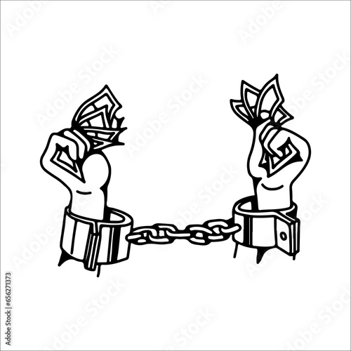vector illustration of a pair of handcuffed hands holding money